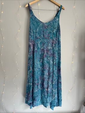 Blue Sky Teal & Purple Swirl A-Line Midi Dress
